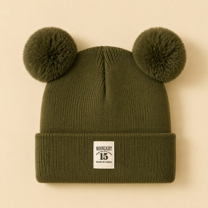 Adorable Double Pom-Pom Knit Beanie for Kids