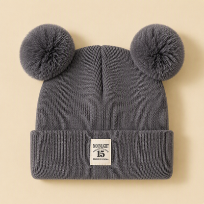 Adorable Double Pom-Pom Knit Beanie for Kids